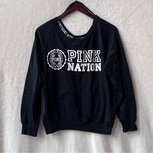 Size Large PINK Nation Victoria’s Secret Black Graphic Crewneck Logo Sweatshirt